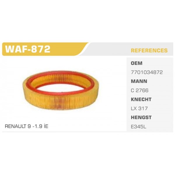 WINKEL WAF-872 HAVA FILTRESI R11 FLASH R19 CLIO I EXPRESS MEGANE 1.7 1.4 8V E7J