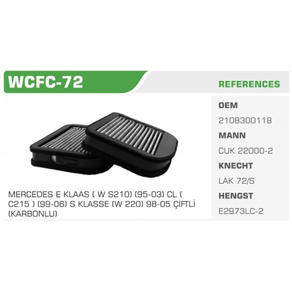 WINKEL WCFC-72 POLEN FİLTRESİ MERCEDES W210 W220 CROSSFIRE KARBONLU Koli: 20 Ad.
