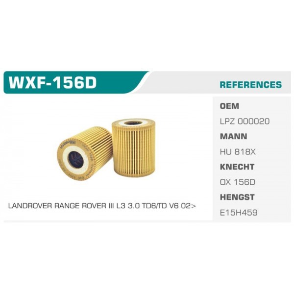 WINKEL WXF-156D YAĞ FİLTRESİ BMW X4 / RANGE ROVER III 4×4 3.30D XD 5.25 5.30 3.0 TD6 ECO MANN TİPİ Koli: 50 Ad.