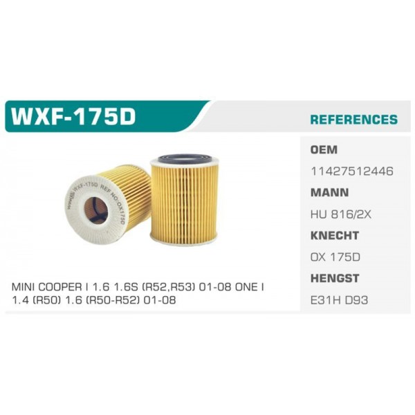 WINKEL WXF-175D YAĞ FİLTRESİ COOPER R50 01-
