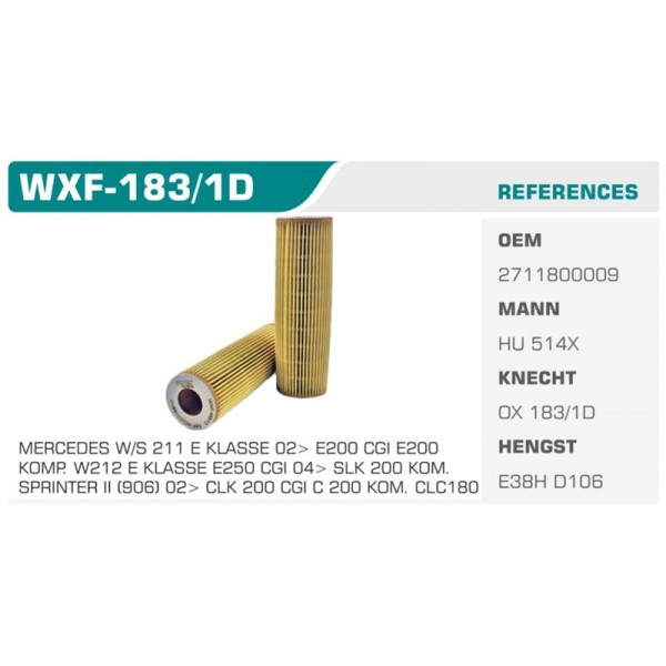 WINKEL WXF-183-1D YAĞ FİLTRESİ MERCEDES C SERI SPRINTER 08-