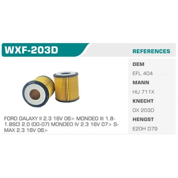 WINKEL WXF-203D YAĞ FİLTRESİ MONDEO III / MAZDA 6 2.0 16V Koli: 50 Ad.