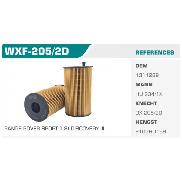 WINKEL WXF-205-2D YAĞ FİLTRESİ 407 607 / C5 C6 / RANGE ROVER 2.7 HDI 2.7 TD 2.7D Koli: 50 Ad.