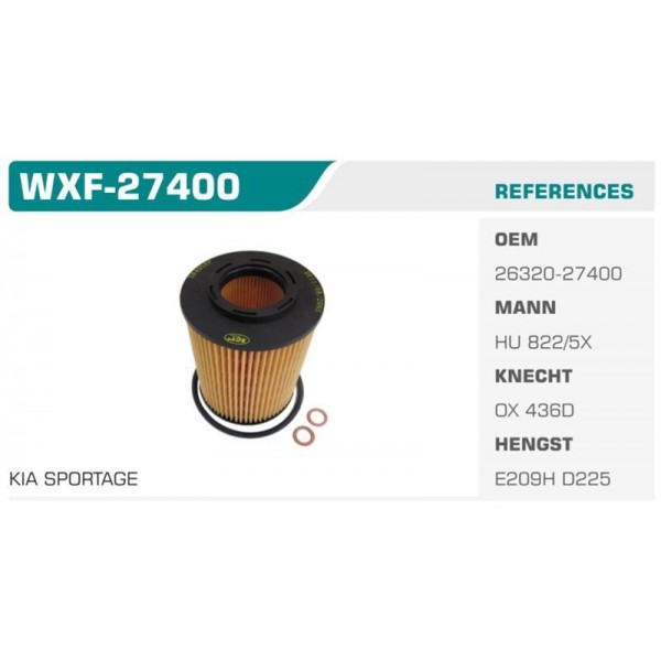 WINKEL WXF-27400 YAĞ FİLTRESİ SONATA SANTA FE 4×4 TUCSON / CEED SPORTAGE 2.0 CRDI 2.2 CRDI Koli: 50 Ad.