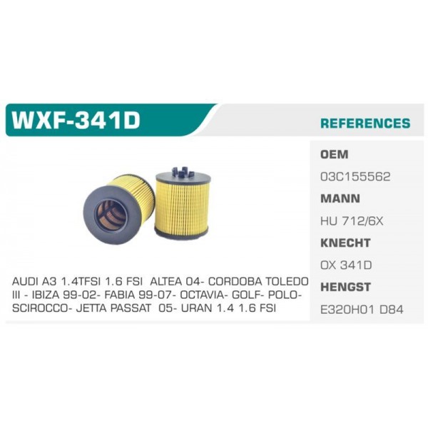 WINKEL WXF-341D YAĞ FİLTRESİ GOLF V POLO JETTA PASSAT / A3 / FABIA OCTAVIA 1.4 1.6 FSI Koli: 50 Ad.
