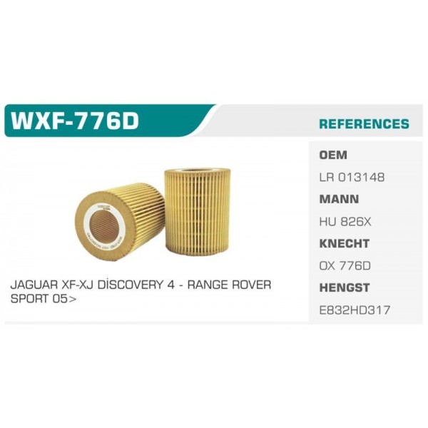 WINKEL WXF-776D YAĞ FİLTRESİ C5 III / XF XJ / DISCOVERY RANGE ROVER 3.0 HDI 3.0TD Koli: 50 Ad.