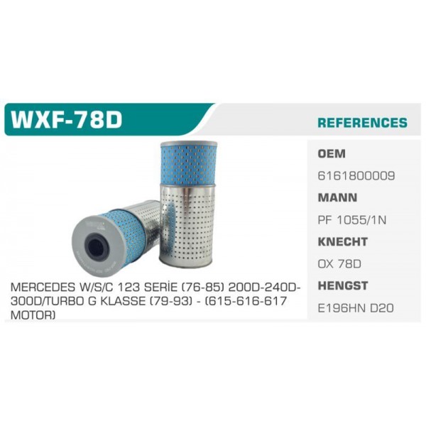 WINKEL WXF-78D YAĞ FİLTRESİ MERCEDES W123 ECO Koli: 50 Ad.