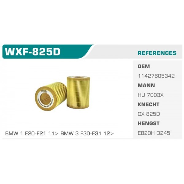 WINKEL WXF-825D YAĞ FİLTRESİ BMW 1 BMW 3 Koli: 24 Ad.