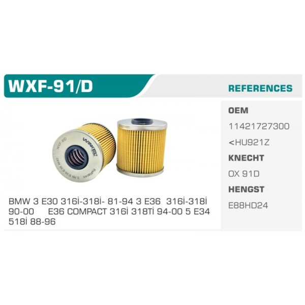 WINKEL WXF-91D YAĞ FİLTRESİ BMW 3 E36  BMW 5 BMW Z3 316I 318I 518